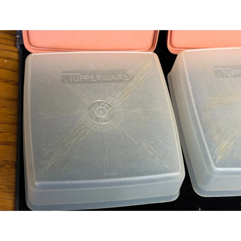 Vintage Tupperware Sandwich Keeper: Set 3 Pink Lids, Square Food Storage 670-31